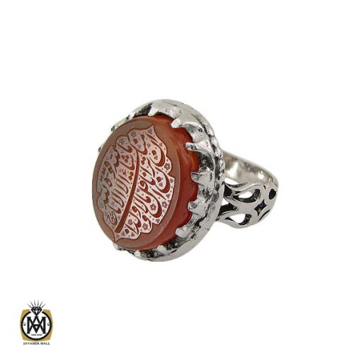1 انگشتر عقیق یمن با حکاکی ماشاالله لا قوه الا بالله ان ترن انا اقل منک مالا و ولدا مردانه – کد 10546 - تصویر 1