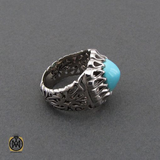 انگشتر فیروزه نیشابوری مردانه خوش رنگ هنر دست استاد احمدی - کد 10658 - تصویر 4