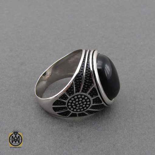 انگشتر نقره عقیق مشکی فانتزی مردانه - کد 10669 - تصویر 2