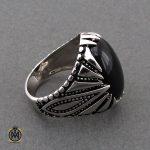 انگشتر عقیق مشکی مردانه - کد 10671 - تصویر 2