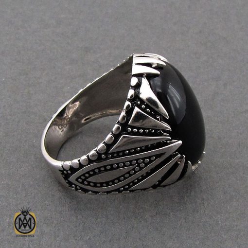 انگشتر عقیق مشکی مردانه - کد 10671 - تصویر 2