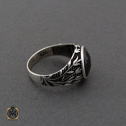 انگشتر عقیق مشکی مردانه - کد 10688 - تصویر 2