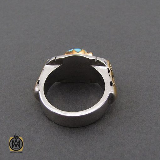 انگشتر فیروزه نیشابوری خوش طبع مردانه طرح صفوی - کد 10643 - تصویر 3