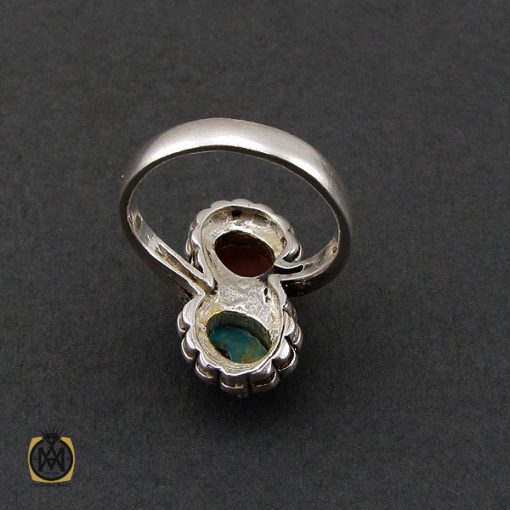 3 انگشتر فیروزه نیشابوری و عقیق یمن طرح افسانه زنانه - کد 2290 - تصویر 3
