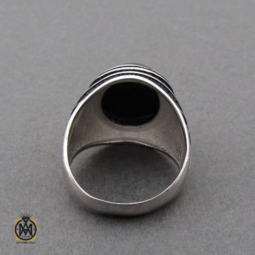 انگشتر نقره عقیق مشکی فانتزی مردانه - کد 10669 - تصویر 3