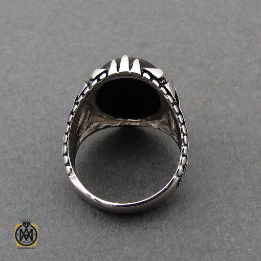 انگشتر عقیق مشکی مردانه - کد 10671 - تصویر 3