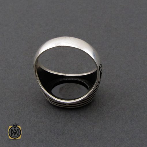 انگشتر عقیق مشکی مردانه طرح صفوی - کد 10677 - تصویر 3