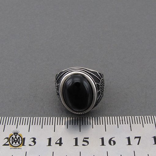 انگشتر نقره عقیق مشکی فانتزی مردانه - کد 10669 - تصویر 4