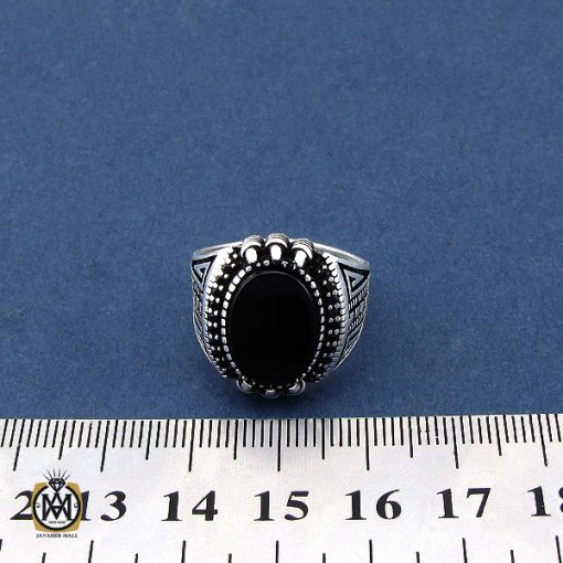 انگشتر عقیق مشکی مردانه - کد 10674 - تصویر 4