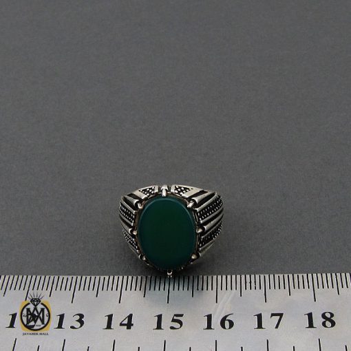 انگشتر نقره مردانه عقیق سبز رنگ زیبا - کد 10686 - تصویر 4