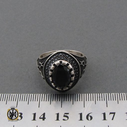 انگشتر عقیق مشکی مردانه - کد 10689 - تصویر 4