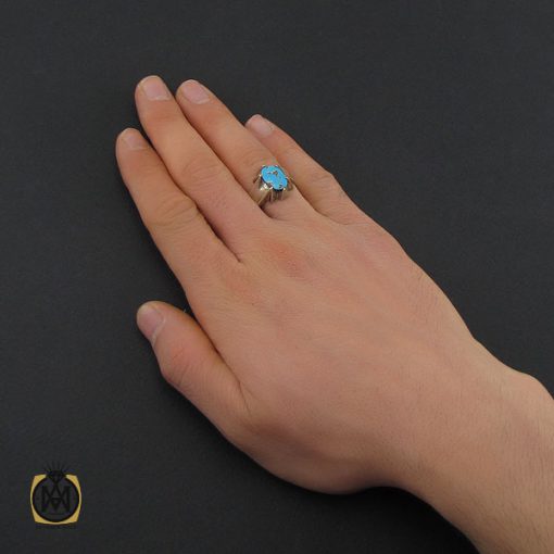 5 انگشتر فیروزه نیشابوری مردانه دست ساز– کد 10504 - تصویر 5