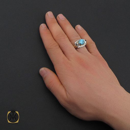 انگشتر فیروزه نیشابوری خوش طبع مردانه طرح صفوی - کد 10643 - تصویر 5