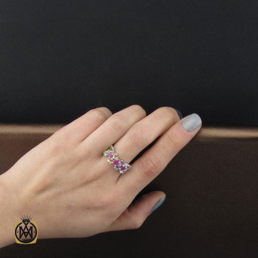 انگشتر یاقوت سرخ، سیترین، توپاز، آمتیست و زبرجد طرح ساناز زنانه - کد 2280 - تصویر 5