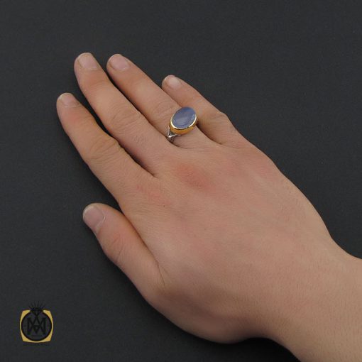 انگشتر عقیق کبود یمن مردانه دست ساز طرح صفوی - کد 10654 - تصویر 5