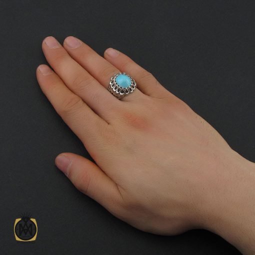 انگشتر فیروزه نیشابوری مردانه خوش رنگ هنر دست استاد احمدی - کد 10658 - تصویر 3