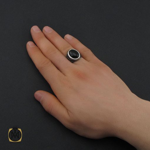 انگشتر نقره عقیق مشکی فانتزی مردانه - کد 10669 - تصویر 5