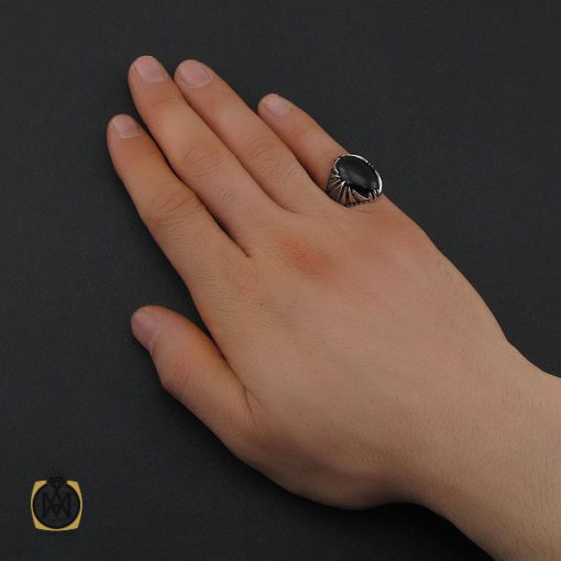 انگشتر عقیق مشکی مردانه - کد 10671 - تصویر 5