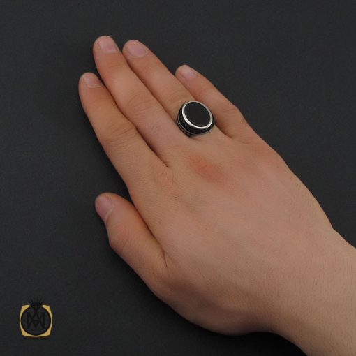 انگشتر عقیق مشکی مردانه - کد 10672 - تصویر 5