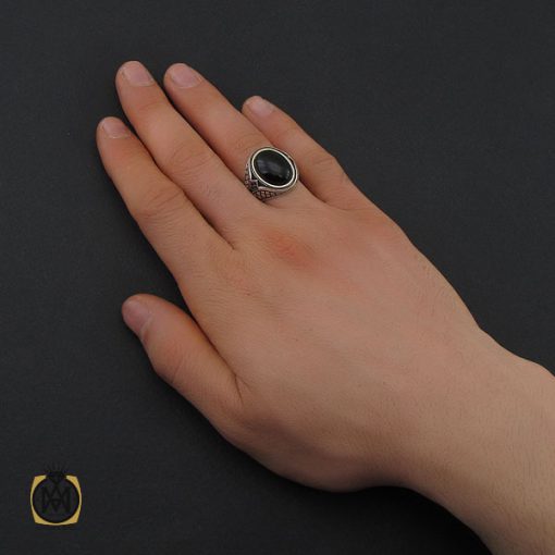 انگشتر عقیق مشکی مردانه - کد 10673 - تصویر 5