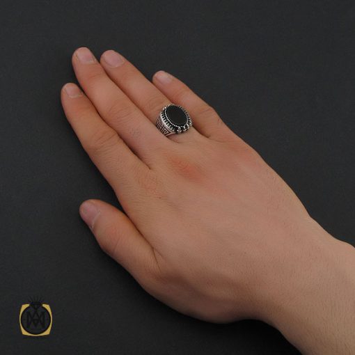 انگشتر عقیق مشکی مردانه - کد 10674 - تصویر 5