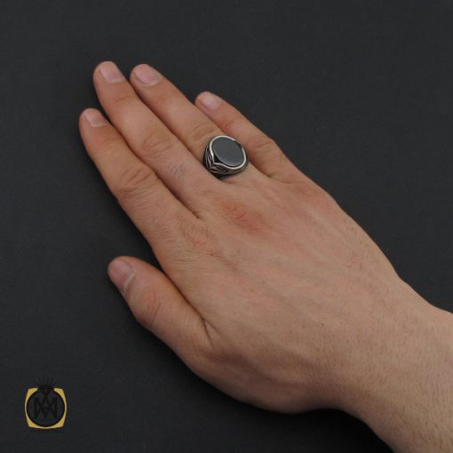 انگشتر عقیق مشکی مردانه - کد 10675 - تصویر 5