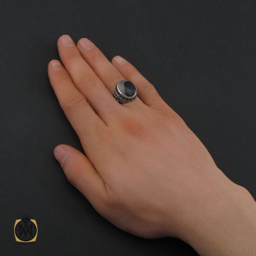 5 انگشتر عقیق شجر دور نگین دار آب رادیوم مردانه - کد 10682 - تصویر 5