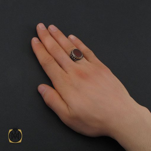 انگشتر عقیق قرمز مردانه - کد 10684 - تصویر 5