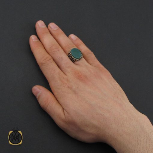 انگشتر نقره مردانه عقیق سبز رنگ زیبا - کد 10686 - تصویر 5