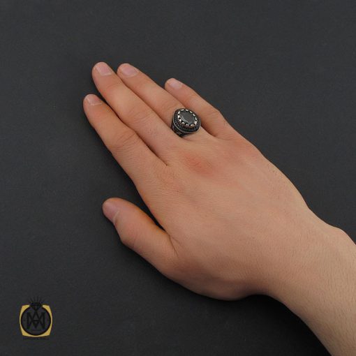 انگشتر عقیق مشکی مردانه - کد 10689 - تصویر 5