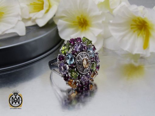 انگشتر زبرجد تورمالین توپاز آمتیست سیترین