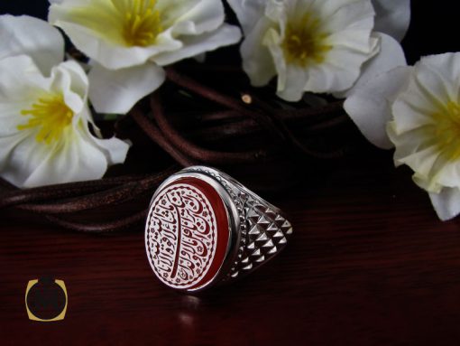 انگشتر عقیق یمن با حکاکی ماشاالله لا قوه الا بالله ان ترن انا اقل منک مالا و ولدا مردانه - کد 10695 - تصویر 6