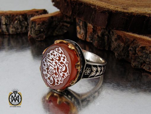 انگشتر عقیق یمن با حکاکی یا علی یا امیرالمومنین مردانه - کد 10720 - تصویر 6