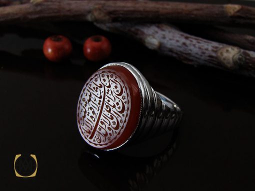 انگشتر عقیق یمن با حکاکی شرف الشمس و ماشاالله لا قوه الا بالله ان ترن انا اقل منک مالا و ولدا مردانه - کد 10730 - تصویر 2