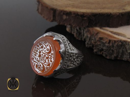 انگشتر عقیق یمن با حکاکی شرف الشمس و رفع الله رایه العباس مردانه - کد 10735 - تصویر 5