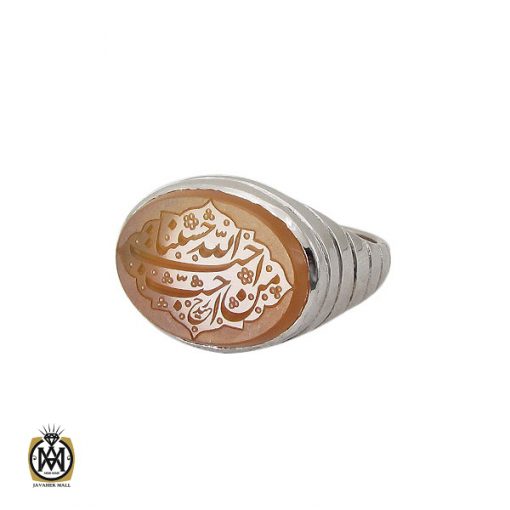 1 انگشتر عقیق یمن با حکاکی احب الله من احب حسينا طرح صفوی مردانه - کد 10714 - تصویر 1