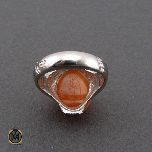 انگشتر عقیق یمن با حکاکی شرف الشمس و اسد الله الغالب مردانه - کد 10743 - تصویر 3