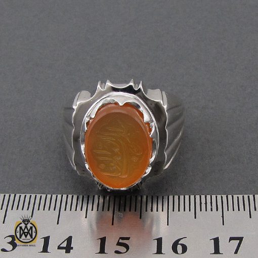 انگشتر عقیق یمن با حکاکی اسد الله الغالب مردانه - کد 10702 - تصویر 4