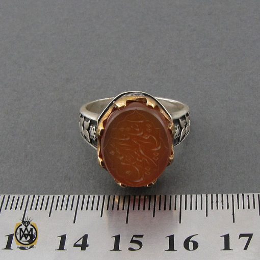 انگشتر عقیق یمن با حکاکی یا علی یا امیرالمومنین مردانه - کد 10720 - تصویر 4