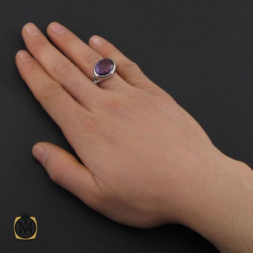 5 انگشتر آمتیست خوش رنگ مردانه دست ساز - کد 10693 - تصویر 5