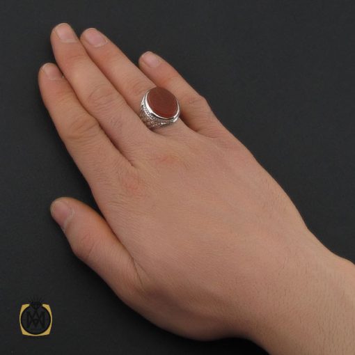 انگشتر عقیق یمن با حکاکی ماشاالله لا قوه الا بالله ان ترن انا اقل منک مالا و ولدا مردانه - کد 10695 - تصویر 5