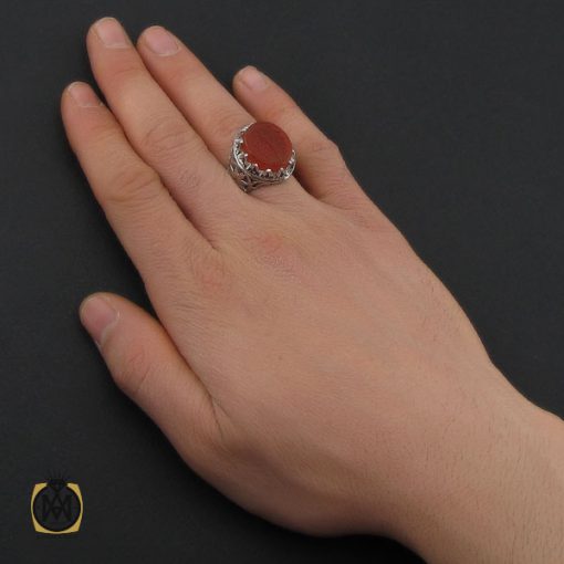 انگشتر عقیق یمن با حکاکی ماشاالله لا قوه الا بالله ان ترن انا اقل منک مالا و ولدا مردانه - کد 10696 - تصویر 5