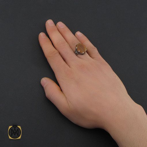 انگشتر عقیق یمن با حکاکی شرف الشمس و ان الحسین مصباح الهدی مردانه - کد 10731 - تصویر 5