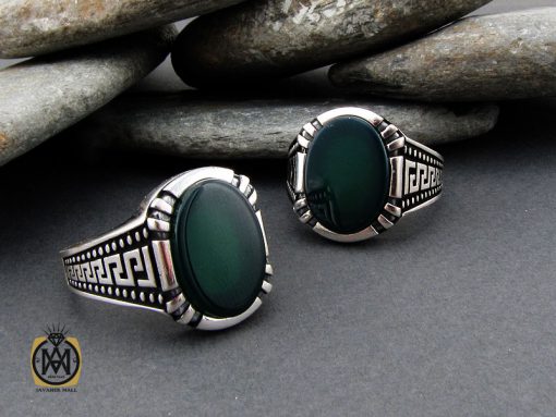 انگشتر نقره مردانه با سنگ عقیق سبز مردانه - کد 10825 - تصویر 6