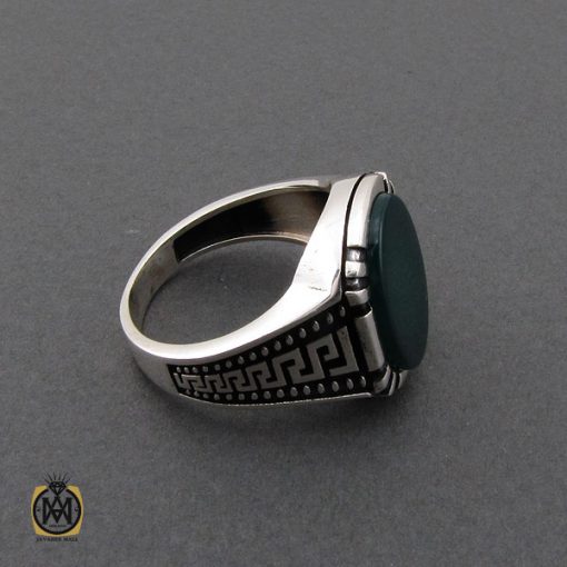 انگشتر نقره مردانه با سنگ عقیق سبز مردانه - کد 10825 - تصویر 2