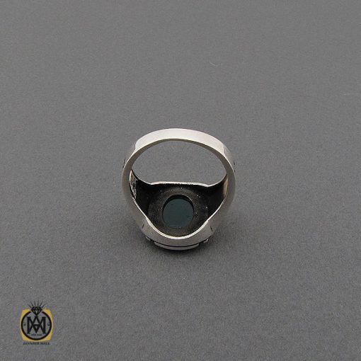 انگشتر نقره مردانه با سنگ عقیق سبز مردانه - کد 10825 - تصویر 3