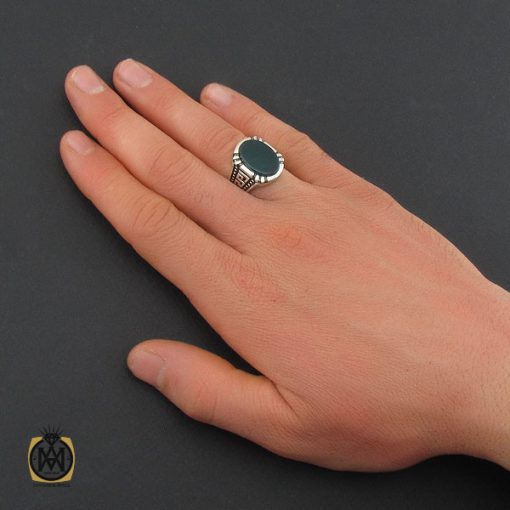 انگشتر نقره مردانه با سنگ عقیق سبز مردانه - کد 10825 - تصویر 5