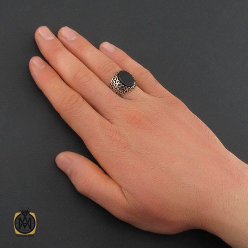 انگشتر عقیق مشکی فانتزی مردانه- کد 10816 - تصویر 5