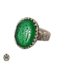 انگشتر عقیق سبز حکاکی یا رقیه بنت الحسین مردانه - کد 11194 انگشتر عقیق سبز حکاکی یا رقیه بنت الحسین مردانه - کد 11194
