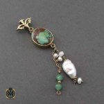 مدال فیروزه نیشابوری جید و مروارید پرورشی اصل زنانه طرح آفتاب